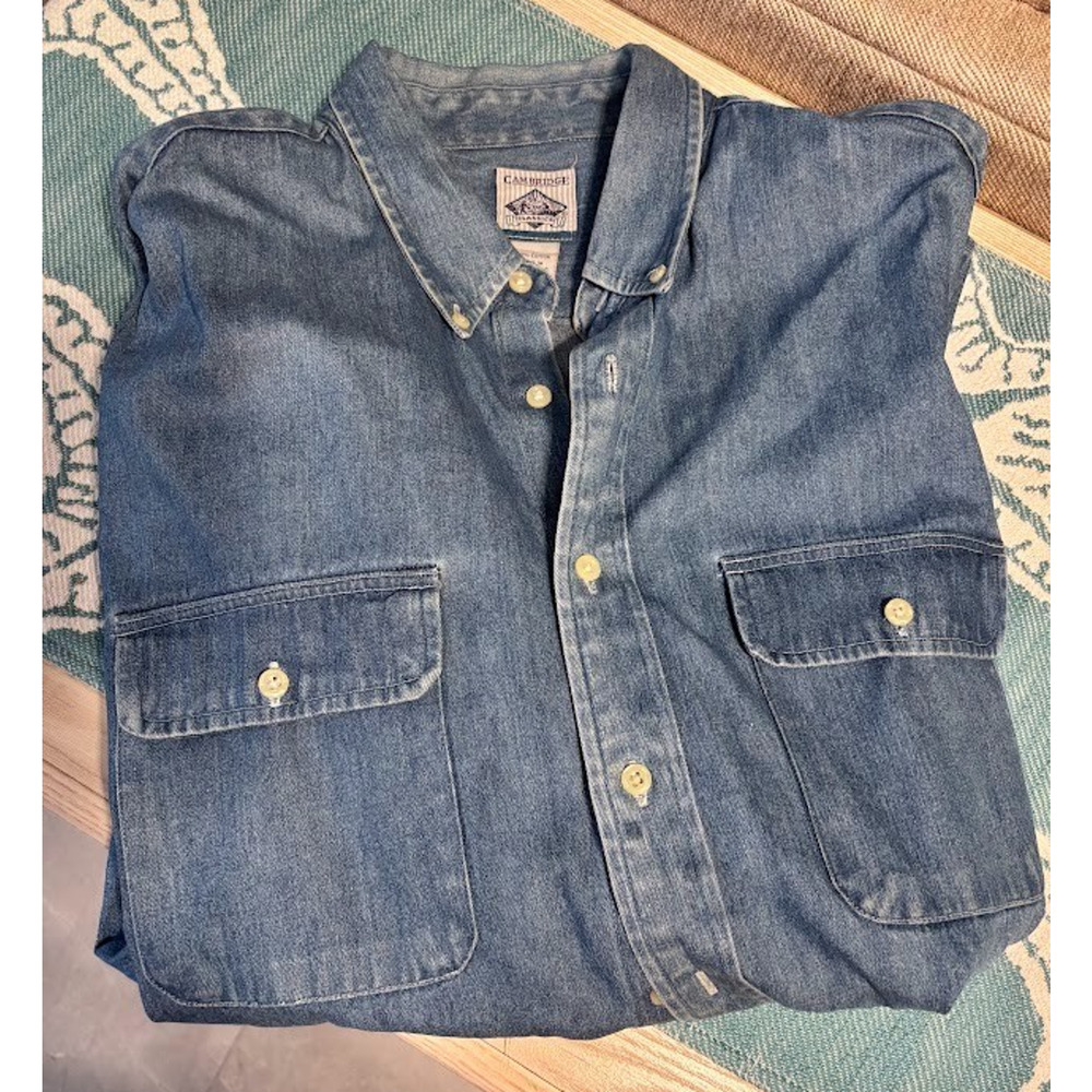 Vintage Oversized Denim Shirt Mens XLT Blue Stonewash Long Sleeve Button Down - Picture 2 of 7